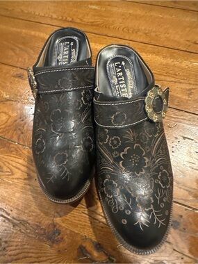 L'Artiste Spring Step Brown Hand Painted Floral Leather Clog Mule Size 8 Western